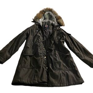1 Madison Expedition insulated Chocolate coat with Faux Fur Trim
